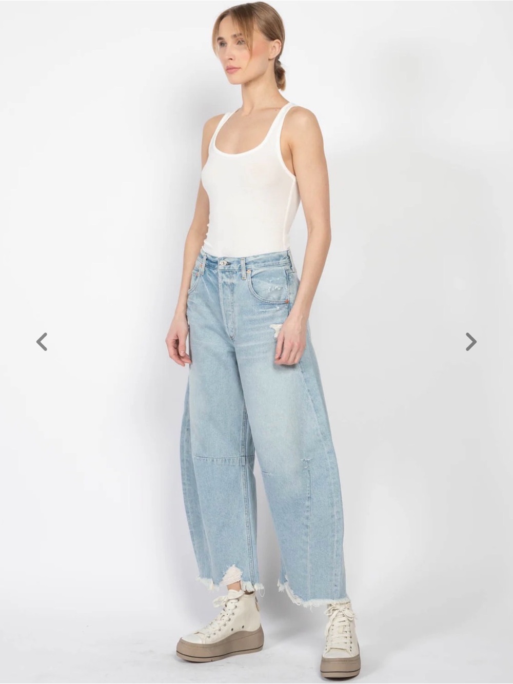 Citizens Of Humanity Distressed High-Rise Wide Leg Jeans - Light Blue